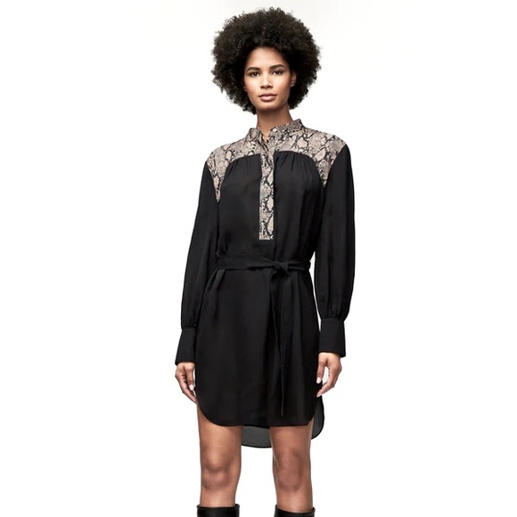 FRAME Black Silk Dress with Snake Print Accents, Sz Small S - Picture 6 of 6